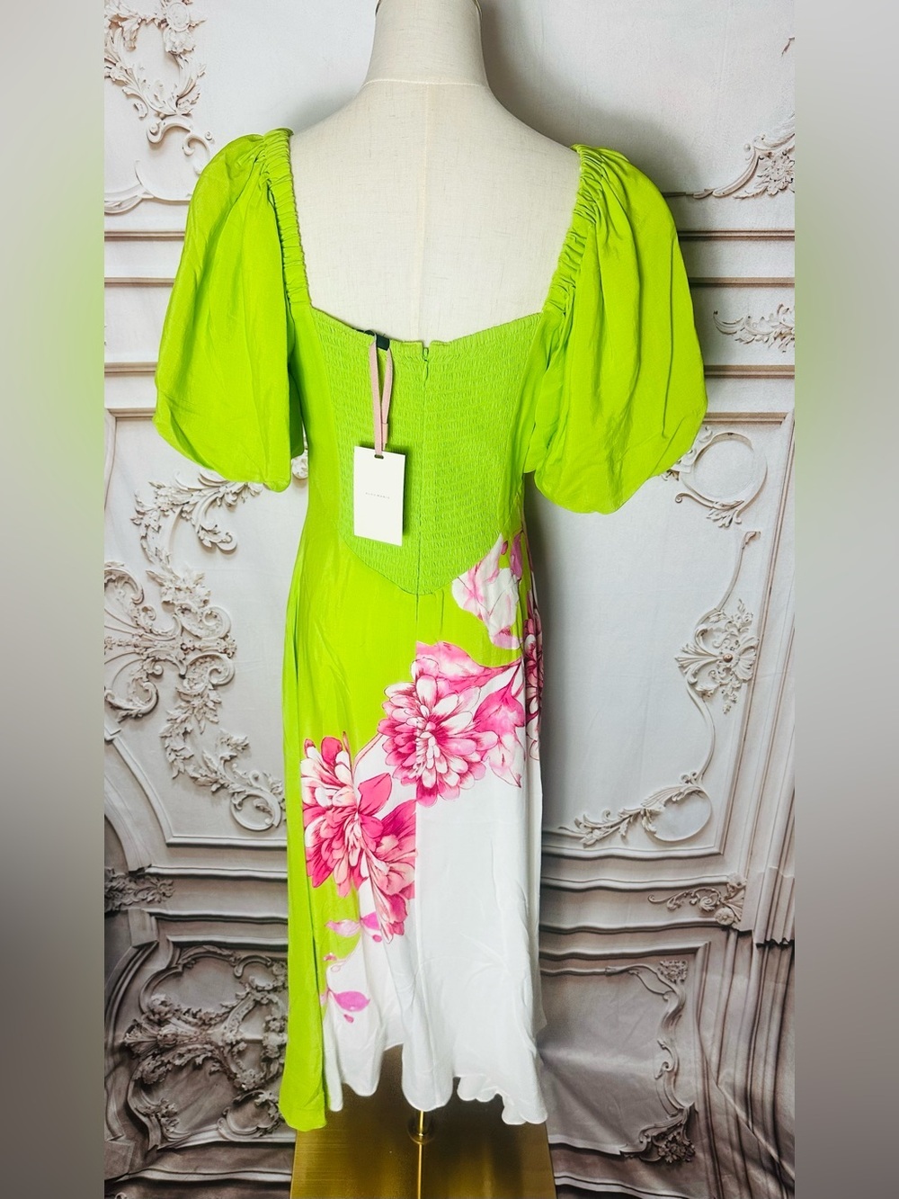 Alex Marie Lime Green Maxi Dress with Pink Straps - Picture 3 of 15